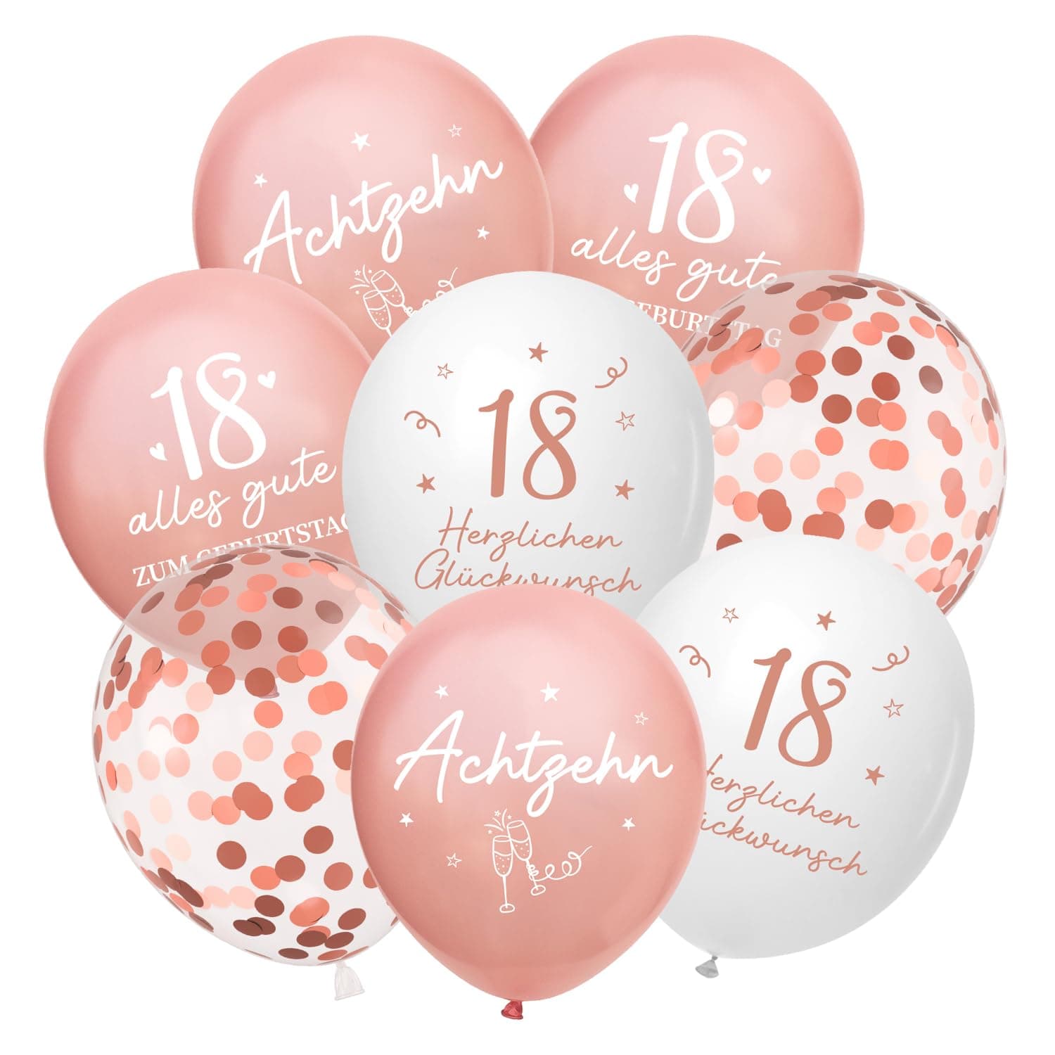 Luftballons 18 Jahre Geburtstag, 24 Stück Deko 18. Geburtstags Mädchen Frauen, 18 Alles Gute zum Geburtstag Ballons, Roségold 18. Geburtstagsdeko, 18th Birthday Ballon für Freundin Tochter Roségold 18 Jahre