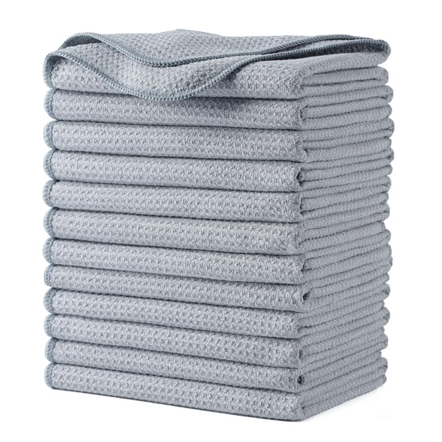 Polyte - Premium-Geschirrhandtücher aus Mikrofaser - Waffelstruktur - Grau - 41 x 71 cm - 12 Stück 41 x 71 cm Grau