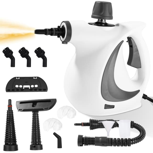 Zaxiva Dampfreiniger, 1050W Dampfreiniger Handgerät mit 12 Zubehör, 3,2 bar Dampfdruck Hand Steam Cleaner, Multifunktional Handdampfreiniger für Alles Boden Küche Badezimmer Fenster Auto Sofa Teppich