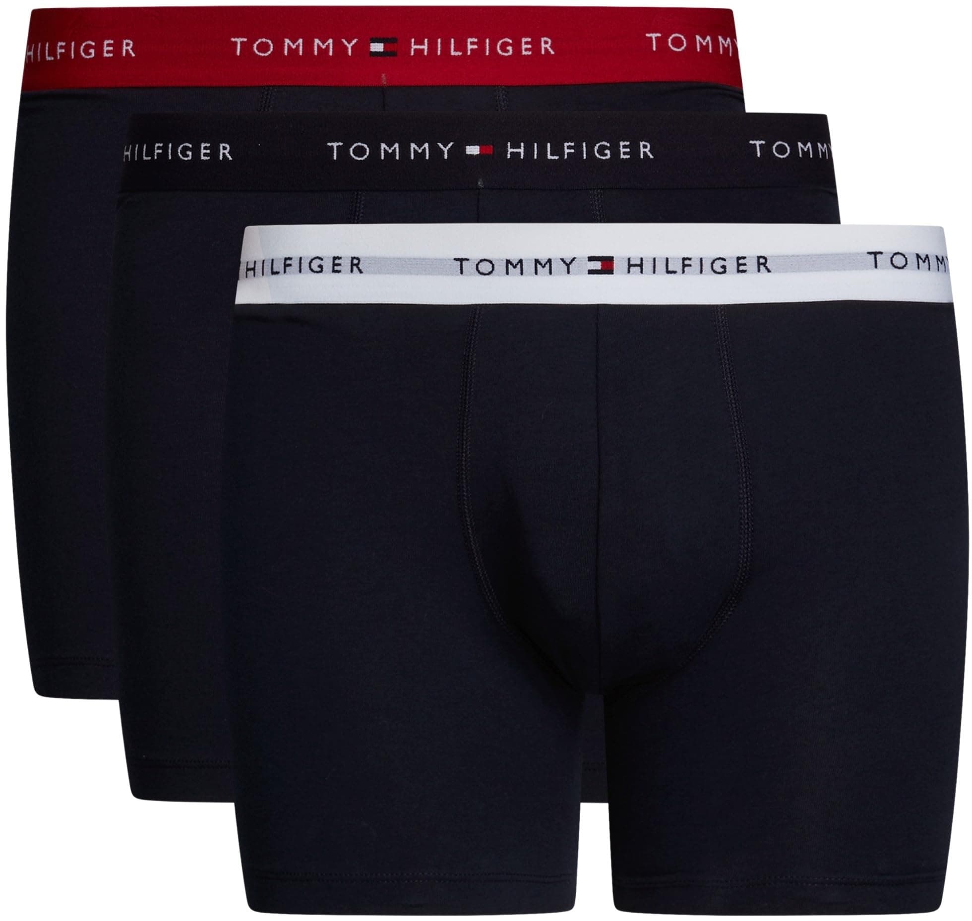 Tommy Hilfiger Herren 3er Pack Boxershorts Briefs mit Logobund M Weiß (Primary Red/White/Desert Sky)