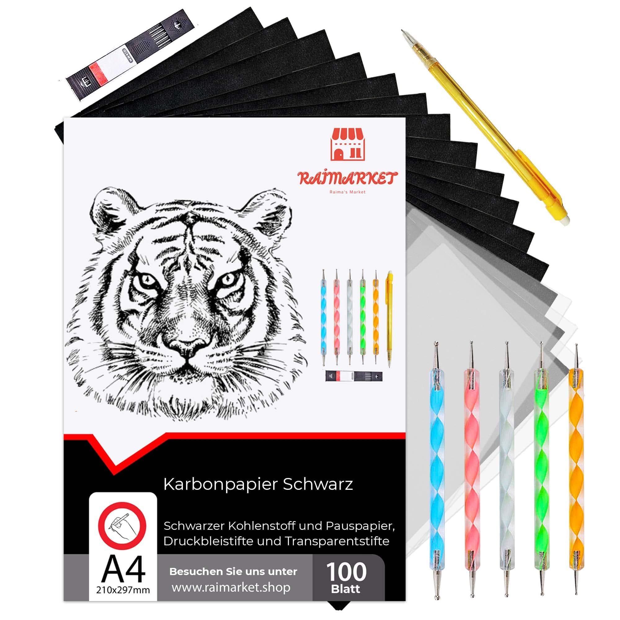 Raimarket 100 Blatt Schwarzes Kohlepapier Transferpapier | Zeichnen Von Entwürfen Mit Durchschlagpapier Pauspapier | Graphitpapier In Premium-qualität Carbon Paper Black