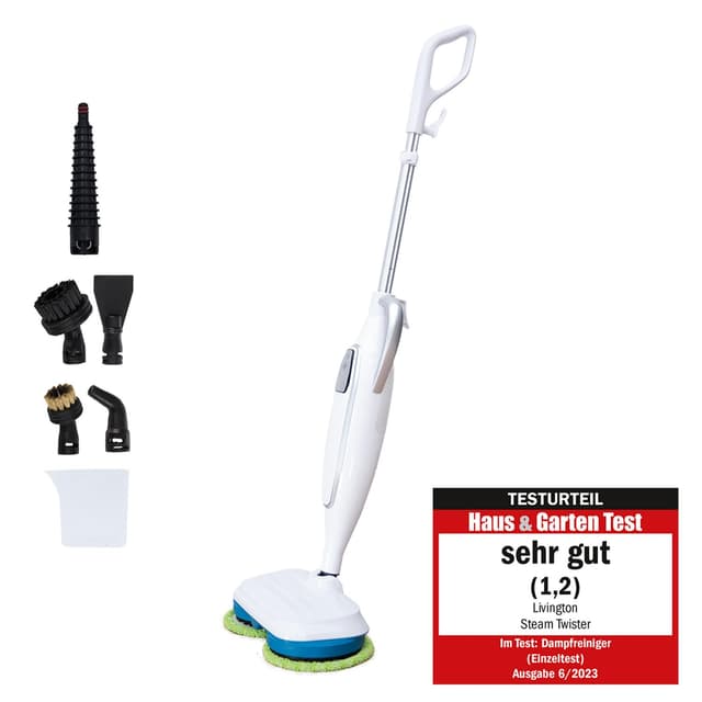 Livington Steam Twister Dampfreiniger 1300W – Handdampfreiniger mit Zubehör – Bodenreiniger, Fensterreiniger & Fugenreiniger - 330 ml Tank