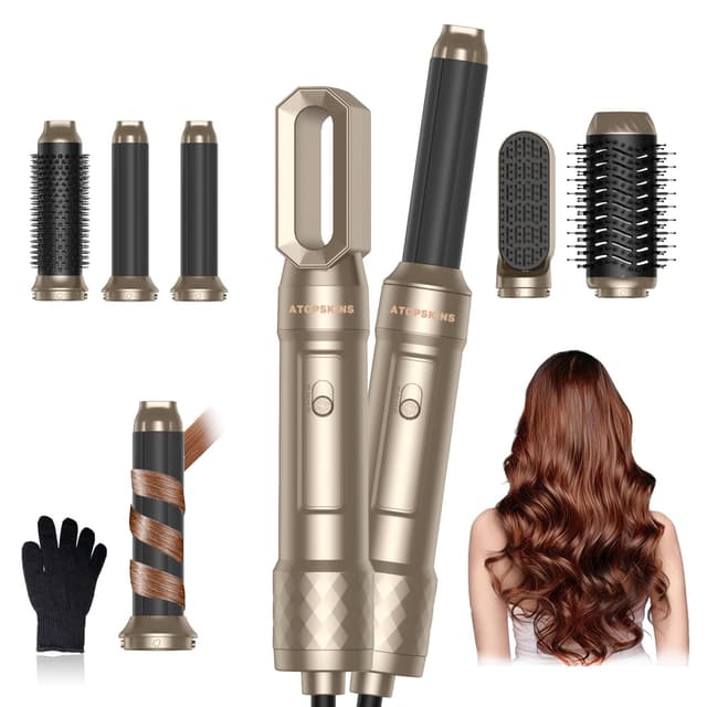 Haartrockner Hair Styler set 6 in 1 mit Föhn, Luftstrom Rundbürsten Föhnbürste, Auto Lockenstab,Glättbürste,ohne thermische Schäden,All in One Airstyler, für Haar Volumen,Trocknen,Glätten,Curling,Gold Gold-schwarz