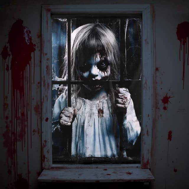 Halloween Deko Gruselig Fensterbilder - Halloween Deko Fenster Vorhang für Outdoor Innen Garten Haustür Tür, 120 x 80cm Helloween Draußen Fensterdeko Türdeko Horror Party Decorations Zubehör