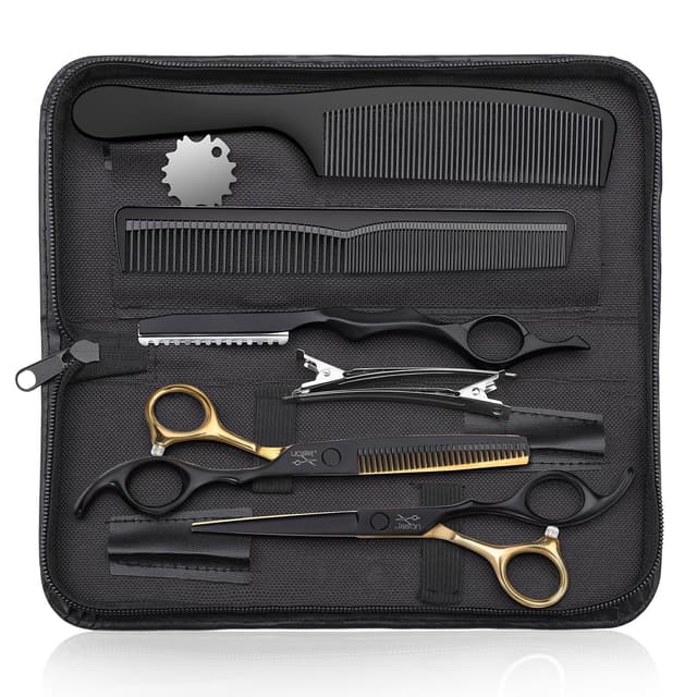 JASON Friseurscheren Profi - Haarschneideschere&Effilierschere 6.5" Haarschere Friseurschere für Friseur/Anfänger, Schwarzes Gold