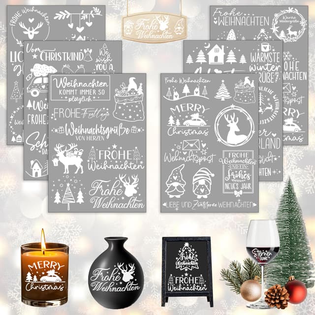 Rub On Sticker Weihnachten, 6 Stück A5 Rub On Aufkleber, Rub On Folie Transferaufkleber, Rub On Weihnachtsgrüße, für Möbel, Glas, Holz, Scrapbooking, DIY Basteln Deko (Weihnachten III) Weihnachtenⅲ