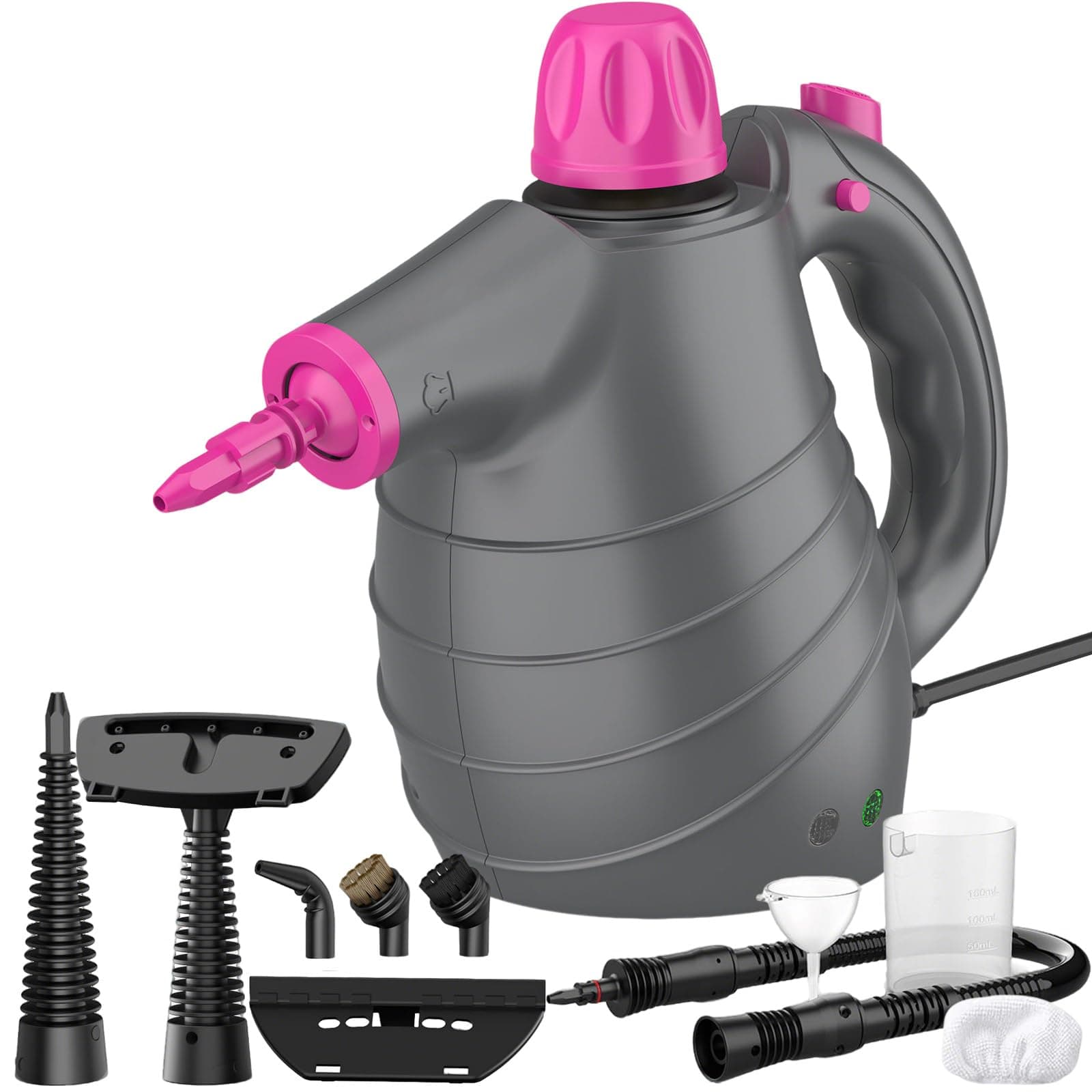 Dampfreiniger Handgerät, Handlicher Dampfreiniger für alles mit 10 Zubehör 1050 W 450ml 3,5 Bar Dampfdruck 3 Minuten Heizzeit Steam Cleaner Handheld, Handdampfreiniger für Boden Polstermöbel Fenster Grau-rot