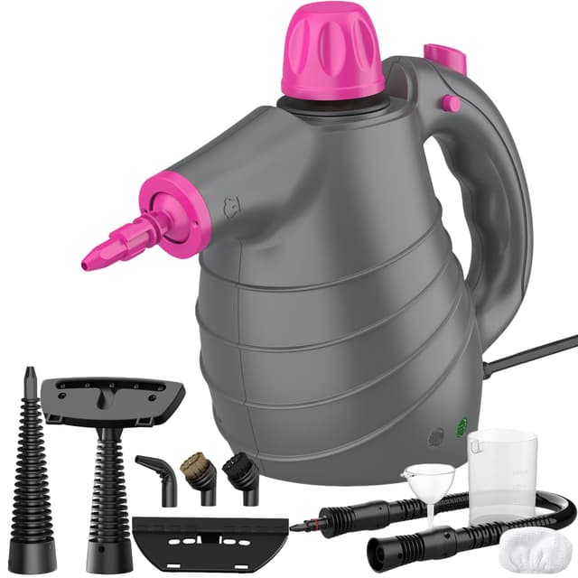 Dampfreiniger Handgerät, Handlicher Dampfreiniger für alles mit 10 Zubehör 1050 W 450ml 3,5 Bar Dampfdruck 3 Minuten Heizzeit Steam Cleaner Handheld, Handdampfreiniger für Boden Polstermöbel Fenster Grau-rot