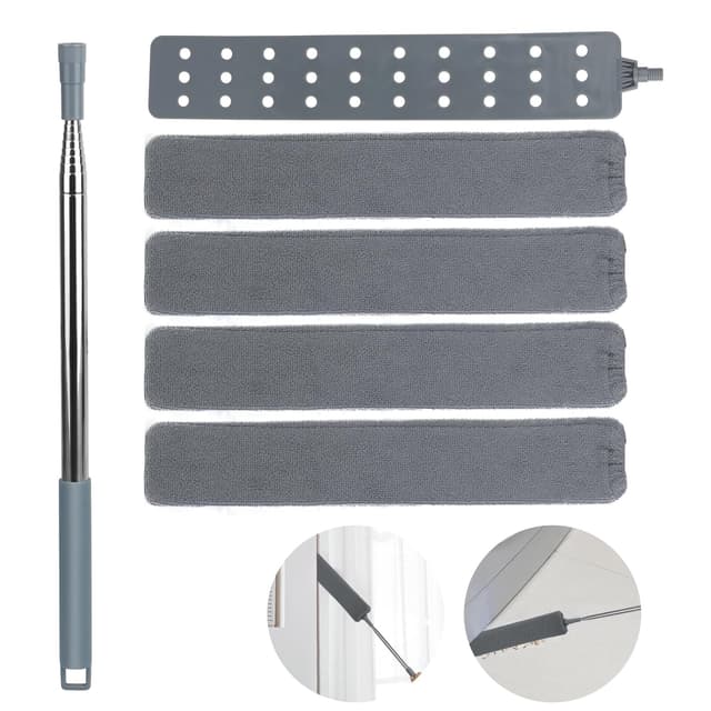 VFANDV Staubwedel Teleskop Waschbar, Staubwischer Teleskop Stange mit Vier Austauschbare Staubpinsel, Staubwedel mit Edelstahlgriff lang ausziehbar bis 250cm, Reinigen für Autos, Ecken und Möbeln