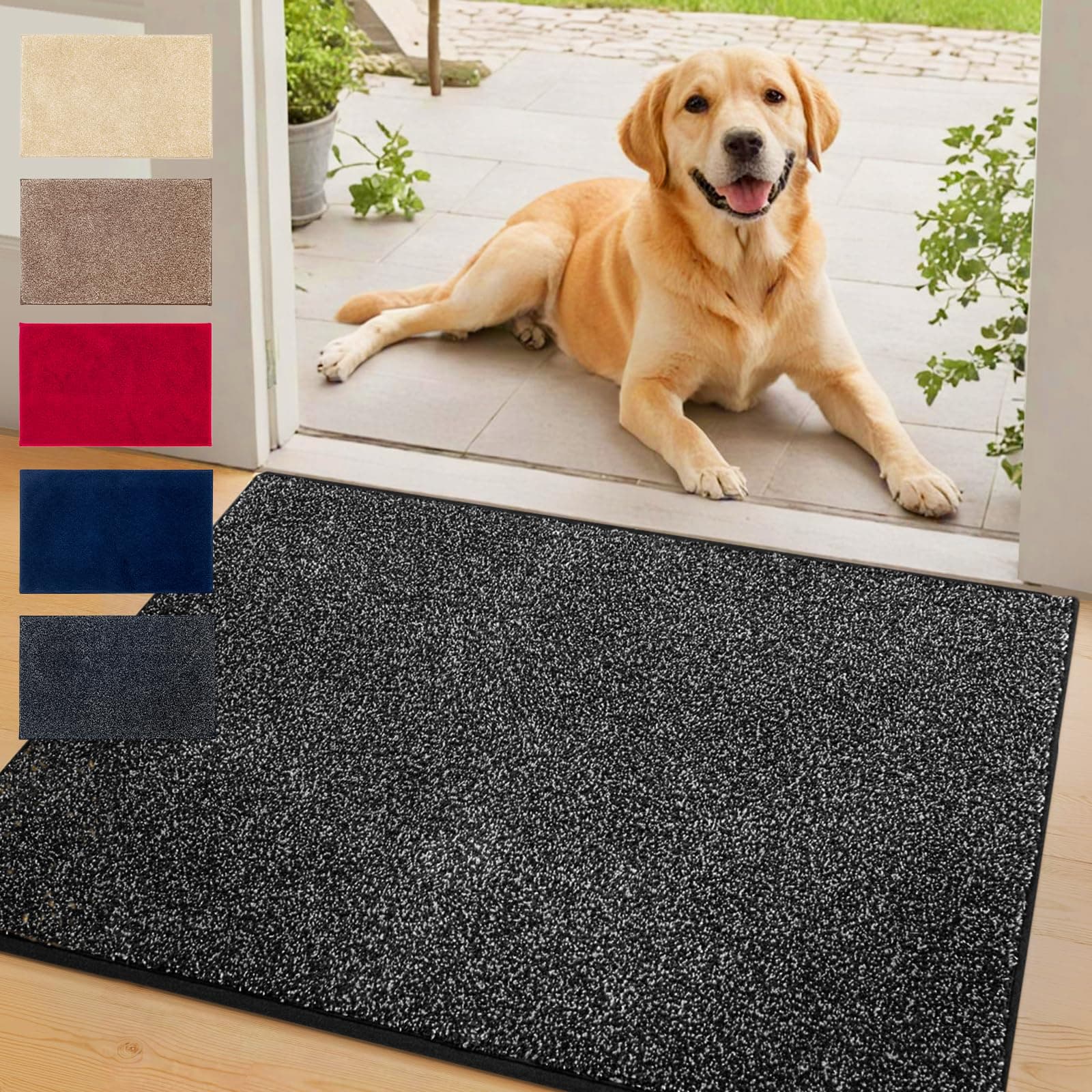 Floordirekt Schmutzfangmatte NASA, Anthrazit - 60 x 90 cm Fußmatte, Türmatte für Eingangsbereich aus Polyester mit Rutschfester Unterseite Anthrazit 90 x 60 cm (Rechteckig)