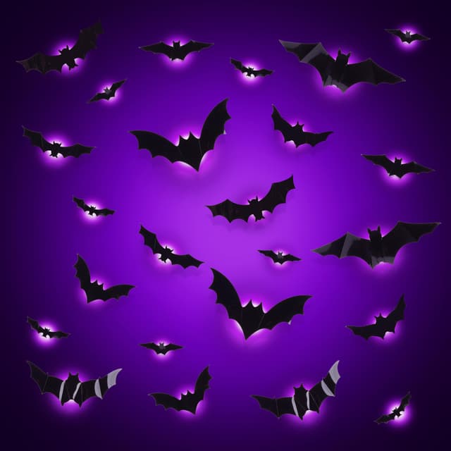 Halloween Deko,24 Stück 3D Fledermaus deko Mit LED,Deko halloween Outdoor Innen,Wandaufkleber Halloween Dekoration Set Für Garten Fenster, Tür (Lila)