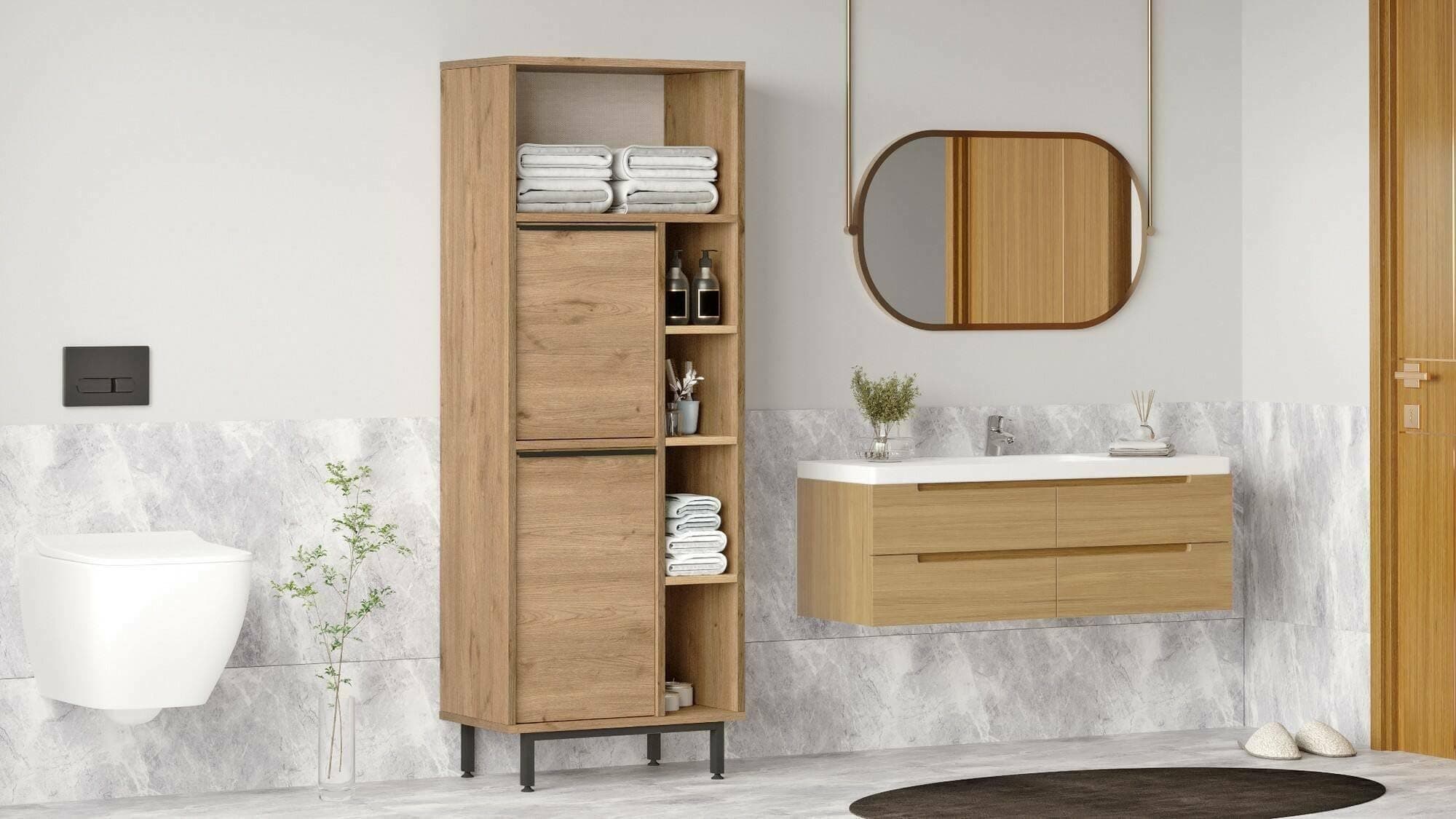 Dmora Mobile colonna Mimas, Pensile bagno o cucina, Armadio Alto multifunzione, Mobiletto multiuso, 160x36 h45 cm, Noce