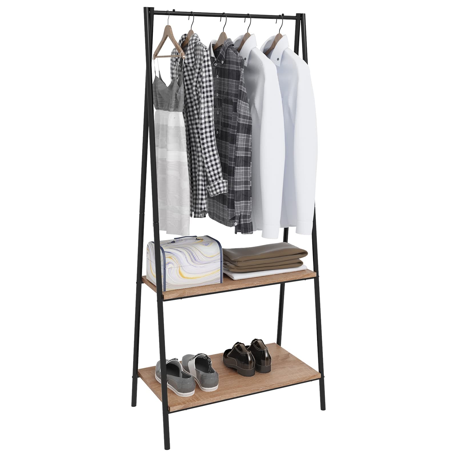 WOLTU Garderobenständer Kleiderständer mit Ablage Wäscheständer mit Schuhregal Kleidung Ständer Regale Schlafzimmer