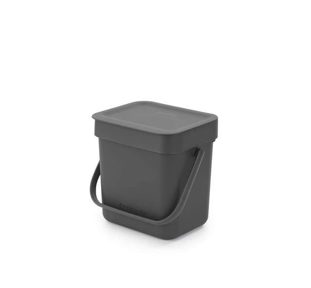 Brabantia Sort & Go Lebensmittelabfalleimer (3L / grau), kleiner Kompostbehälter für die Arbeitsplatte, mit Griff und abnehmbarem Deckel, leicht zu reinigen Grey 3 Liter