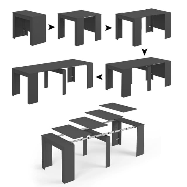 Dmora - Ausziehbarer Tisch Compton, ausziehbarer Esstisch, Tisch mit Mehrzweckverlängerungen, ausziehbar auf bis zu 10 Sitzplätze, 51/237 x 90 x 78 cm, Anthrazit Verlängerungshalter im Lieferumfang enthalten Anthrazit