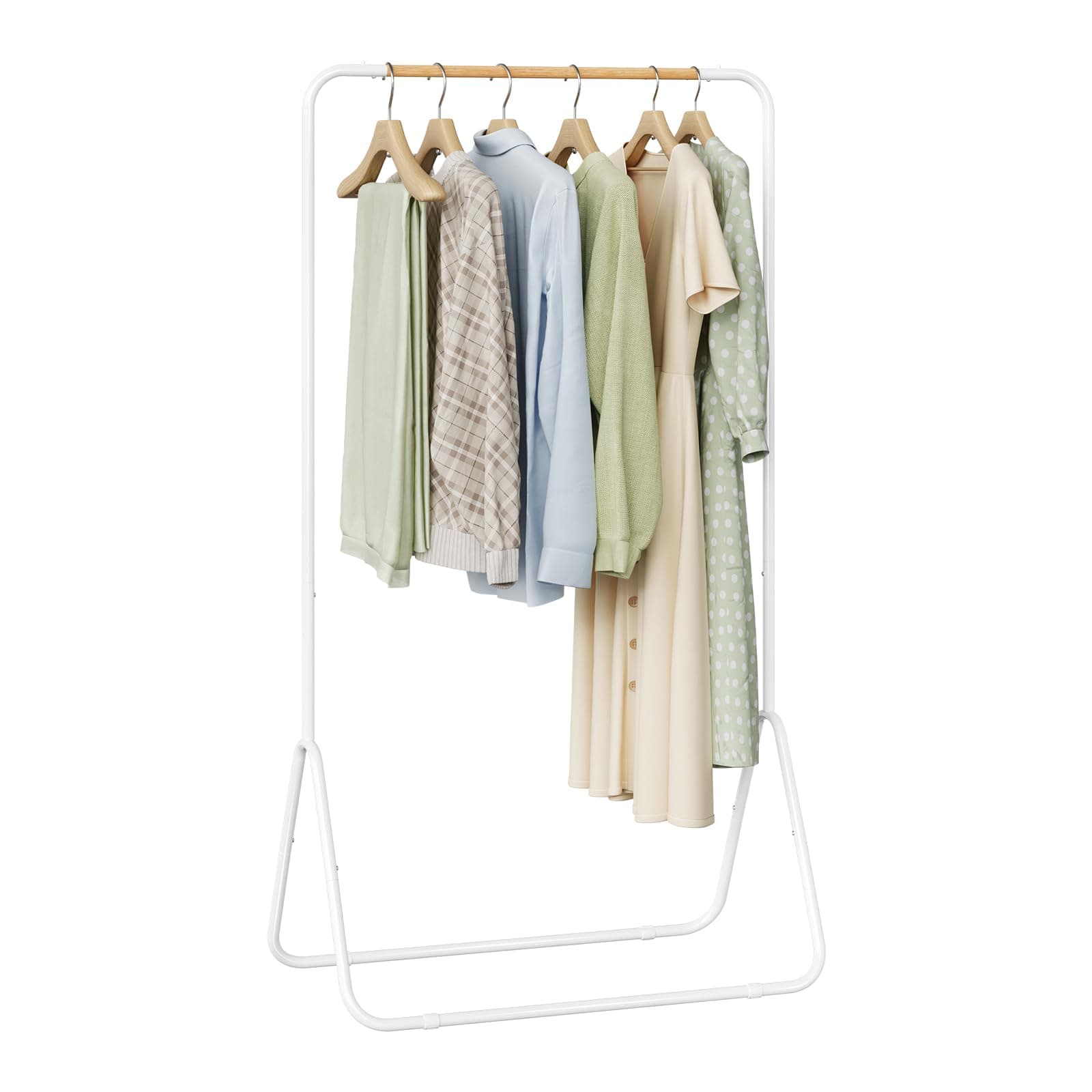 WOLTU Kleiderständer, Garderobenständer aus Metall, Kleiderstange mit PVC-Bezug Stoppern, freistehender Jackenständer stabil, für Schlafzimmer Ankleidezimmer Flur, 80 x 45 x 145cm(BxTxH), weiß