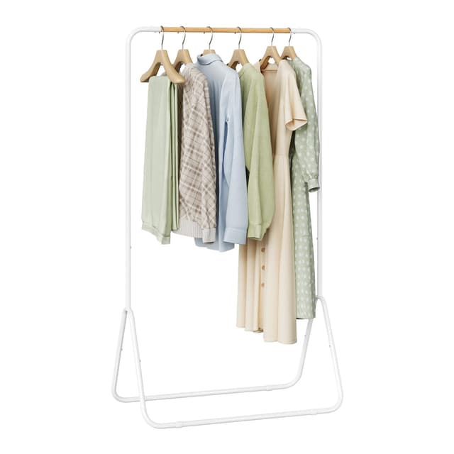 WOLTU Kleiderständer, Garderobenständer aus Metall, Kleiderstange mit PVC-Bezug Stoppern, freistehender Jackenständer stabil, für Schlafzimmer Ankleidezimmer Flur, 80 x 45 x 145cm(BxTxH), weiß