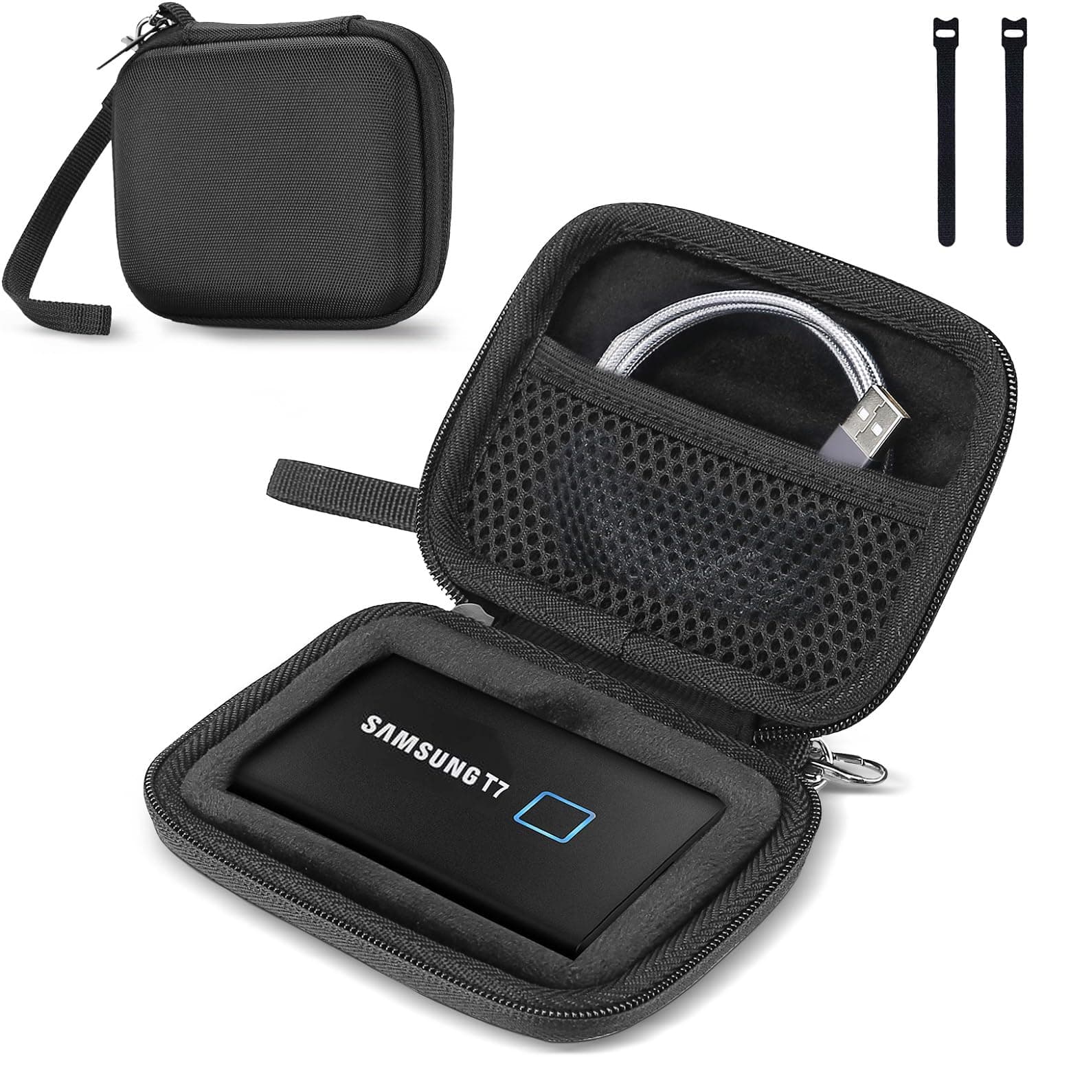 ProCase Festplatten Tasche für Samsung T7/ T7 Touch Portable SSD (500GB/1TB/2TB) Stoßfest Hart Hülle Organizer für Tragbar Externe Festplattentaschen -Schwarz 1-Schwarz