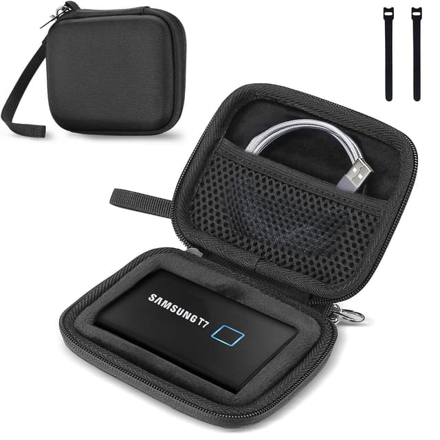 ProCase Festplatten Tasche für Samsung T7/ T7 Touch Portable SSD (500GB/1TB/2TB) Stoßfest Hart Hülle Organizer für Tragbar Externe Festplattentaschen -Schwarz 1-Schwarz