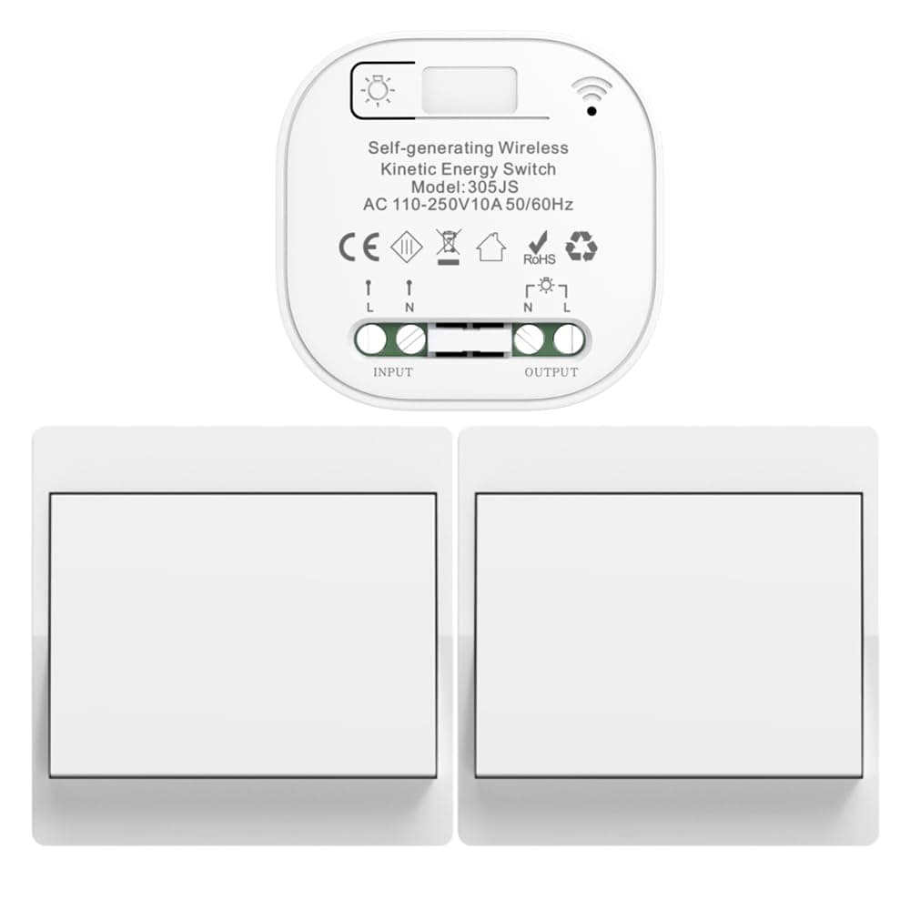 Cerhot funk lichtschalt funkschalt 230v funk lichtschalter ohne batterie set lichtschalter funk wireless light switch funkschalter batterielos funktaster funk-wandschalter für lichter (EU 1Gang 2V1 a) EU 2x1Gang+1Receiver a