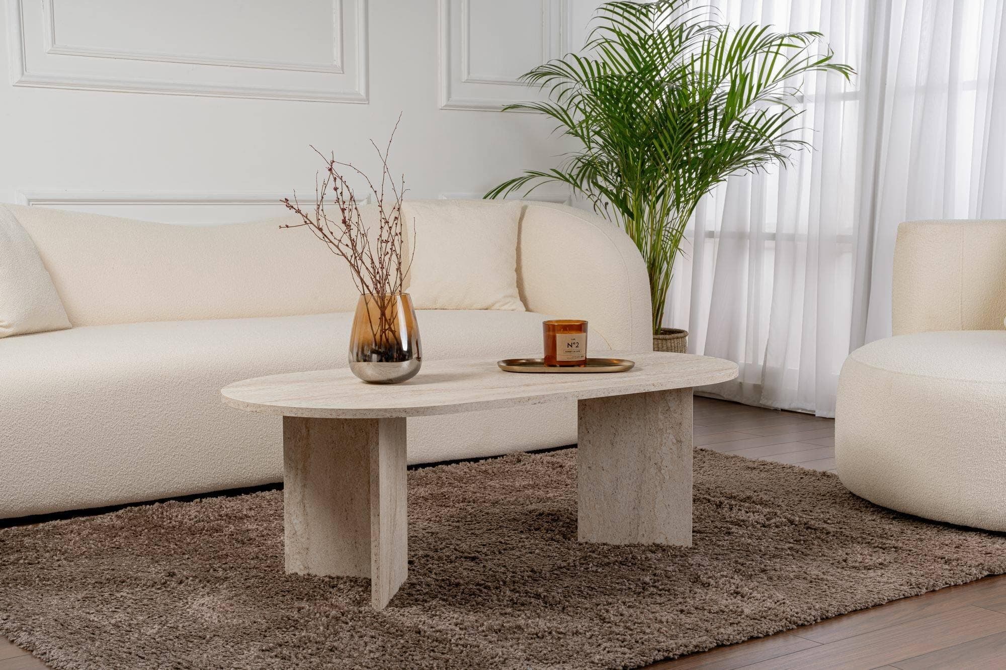 Tavolino da salotto Parrano, Tavolo Basso da caffè, Portariviste per divano, Ripiano da soggiorno, 119x60 h40 cm, Beige
