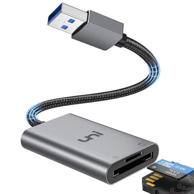 Uni USB 3.0 Kartenleser 2in1 SD Kartenlesegeräte Card Reader aus Alumunimgehäuse und Nylonkabel, USB 3.0 Karten-Adapter für SD/Micro SD/TF/SDHC/SDXC/MMC, kompatibel mit Windows/Mac/OS usw.