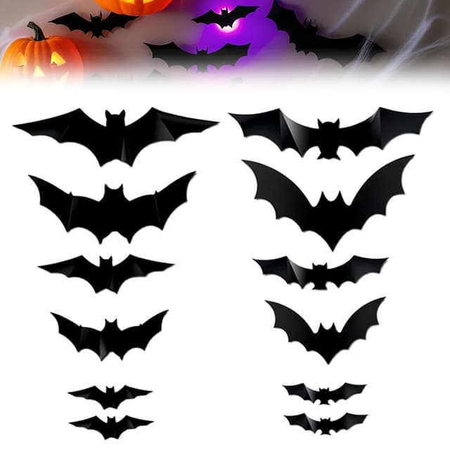 2025 Neues Halloween Deko Fledermaus, 3D Fledermaus Deko Mit LED, Wandaufkleber Helloween Dekoration Party Deko Sticker, Helloween Deko Outdoor Indoor (12 Stück)