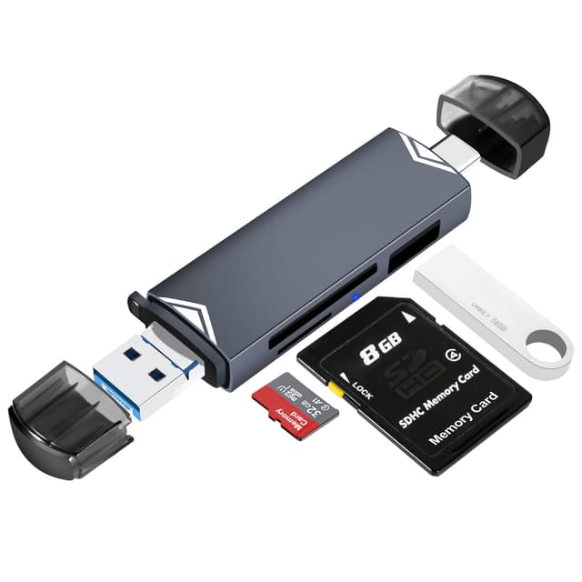 YIIFELL SD Kartenleser, Triple-Port USB (A/C/Micro) Kartenlesegerät, 3 in 1 SD Card Reader Micro Sd Adapter für Flash Drive/SD/Micro SD/TF/SDHC/SDXC, Kompatibel mit Laptop Handy und Tablet