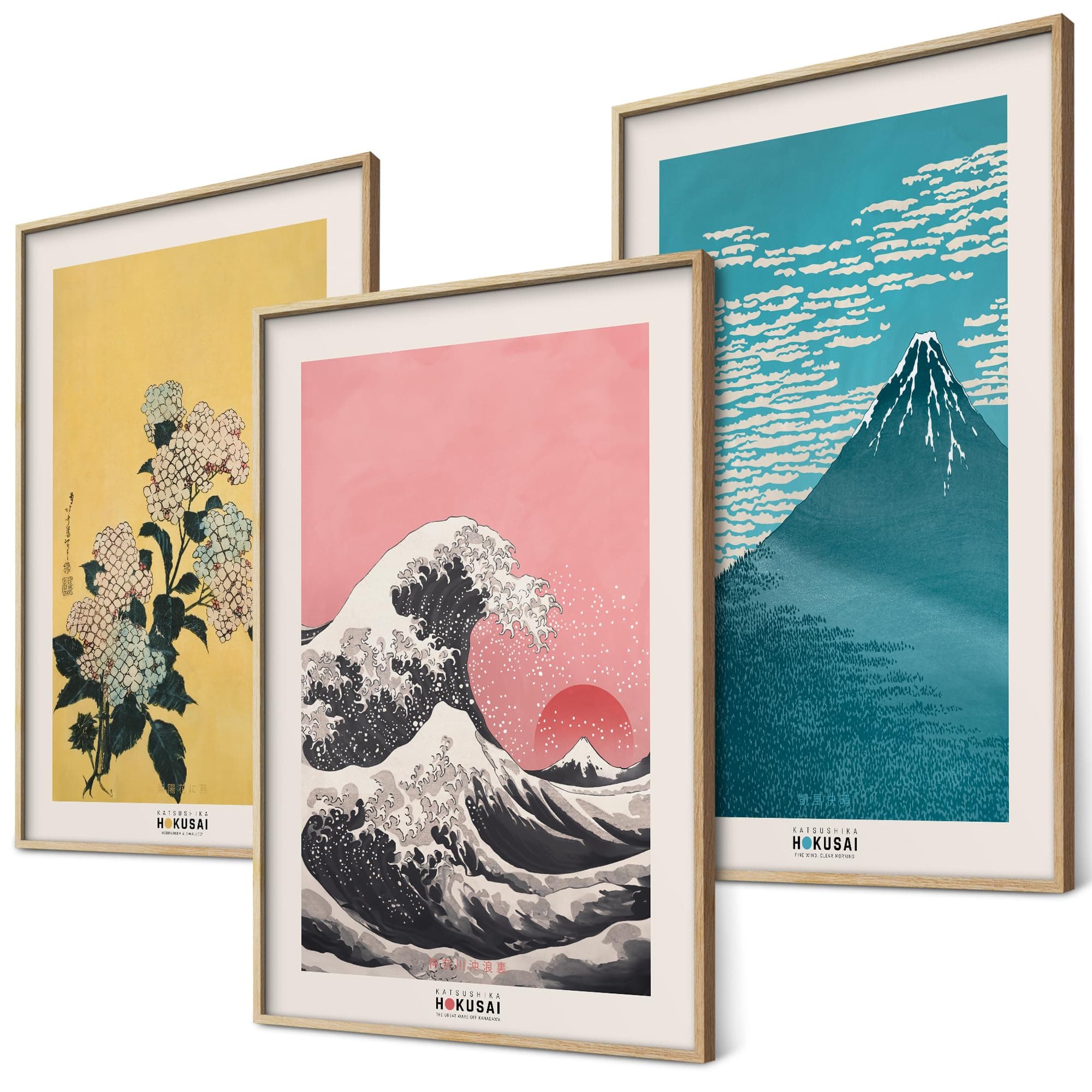 Hokusai Poster Set Japanische Wanddeko Japan Kunst Bilder Schlafzimmer Deko Wohnzimmer Dekoration Eklektische Gemälde (3x A3 | Ohne Rahmen) Hokusai Trio 3x A3 | Ohne Rahmen