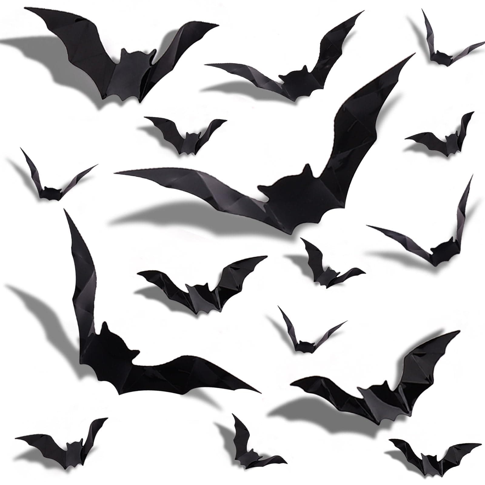 GoldRock 4 Größen 3D Fledermaus Deko Halloween Sticker, 32 Stück Halloween Deko Fledermäuse Wandaufkleber,Fledermaus Aufkleber Schwarz,Gothic Fensterbilder Helloween Dekorationen für Wand,Fenster,Tür 32 Stück Halloween 3d Fledermaus Deko