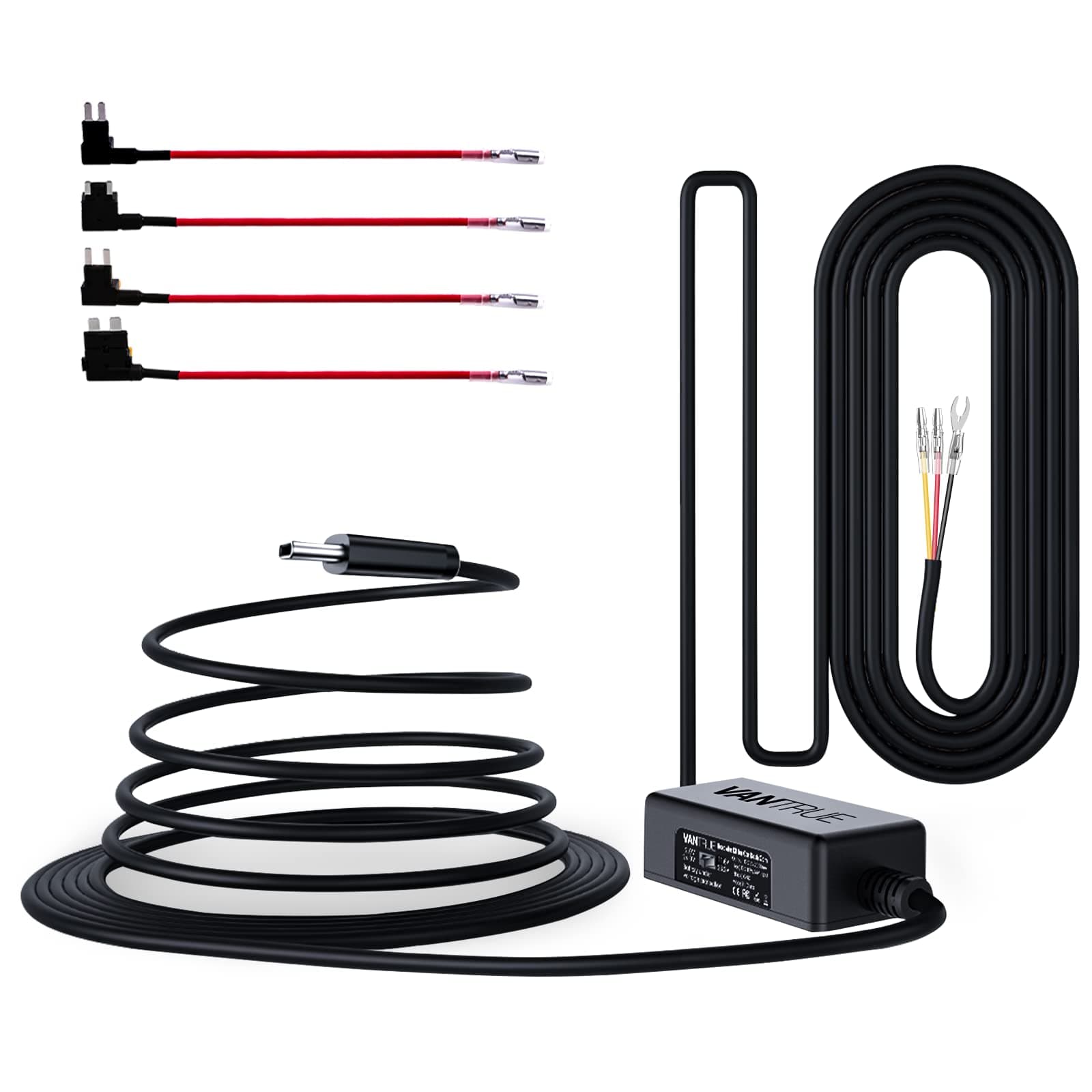 VANTRUE USB-C Hardwire Kit mit 2 Stufen und Acc Kabel für alle Dashcams, 12V/24V zu 5V, Sicherungshalter mit Niederspannungsschutz, 24Std. Parkmodus, kompatibel mit Anderer USB-C Dashcam 2 Gänge
