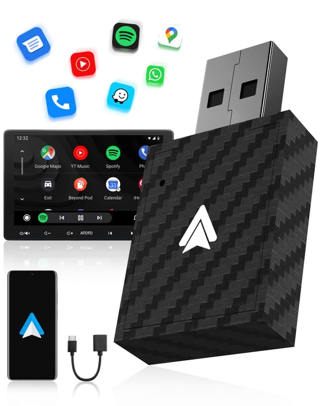 WityEye Android Auto Wireless Adapter, V5.3 Bluetooth Stabile Verbindung, 5.8 GHz WiFi Schnelle Datenübertragung, Wandelt Kabelverbindung in Kabellos um, für Smartphone Android 11+