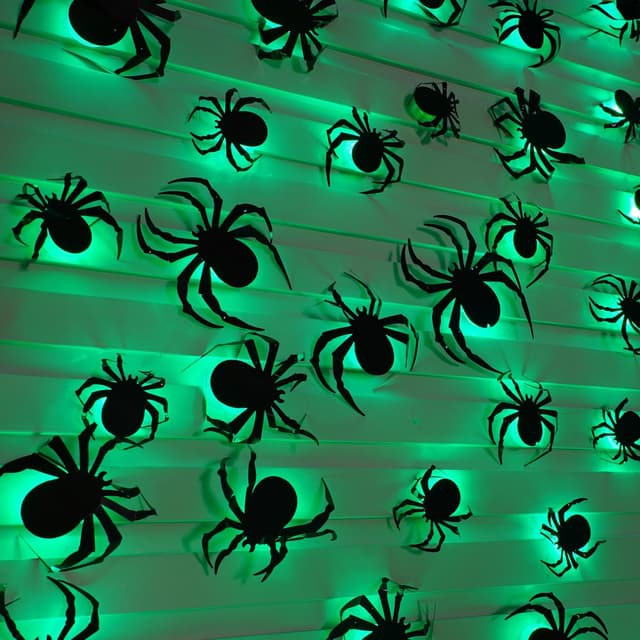 24 Stück Halloween Deko, Halloween Spinnen LED Deko, Kunststoff Spinnen Deko, Fensterdeko Outdoor,Indoor,Garten,Party Dekorations, Sticker (Spinne)
