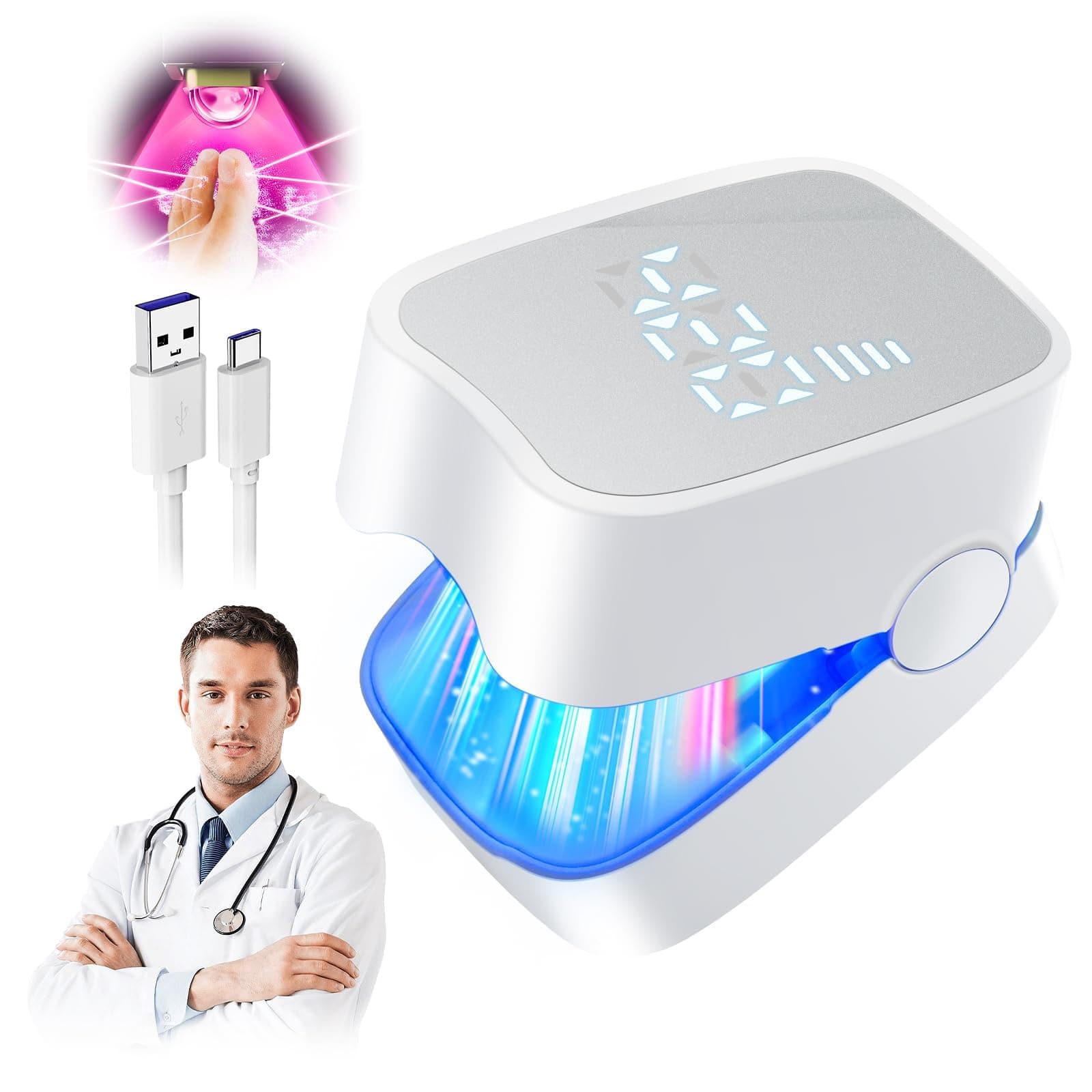 LOZLTX New Nagelpil Lasergerä 【IndustrieNr.1-21Tage schnell wirkende】【Upgrade3*470nm Blau & 1 * 905nm InfrarotlichtI】 nagelpil lase Mit Anzeige(White) beige