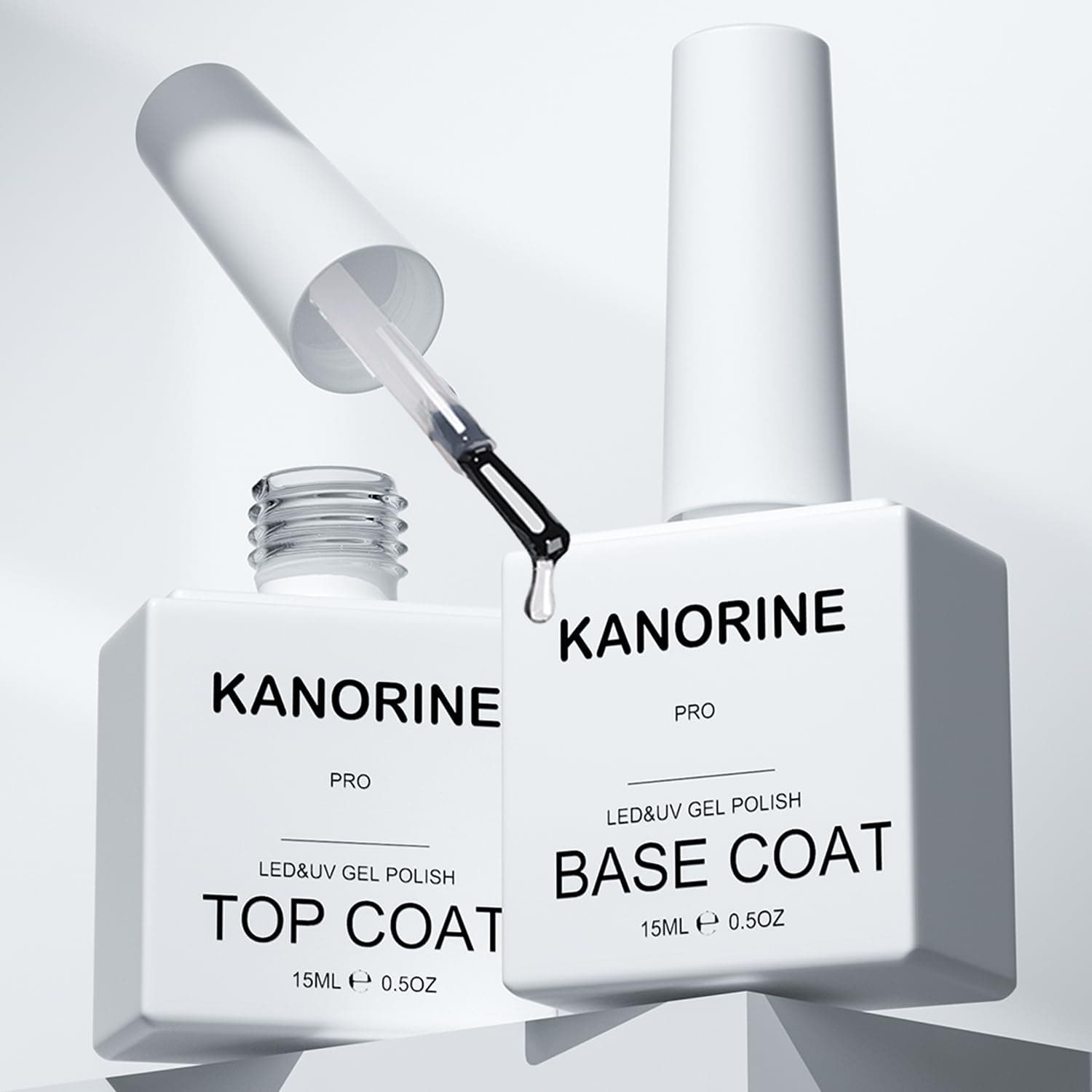 KANORINE Base Coat Top Coat UV LED Gel Nagellack Gellack Unterlack & Überlack Set Nägel Maniküre Kit 2×15ml Base&TopCoat15ml-A