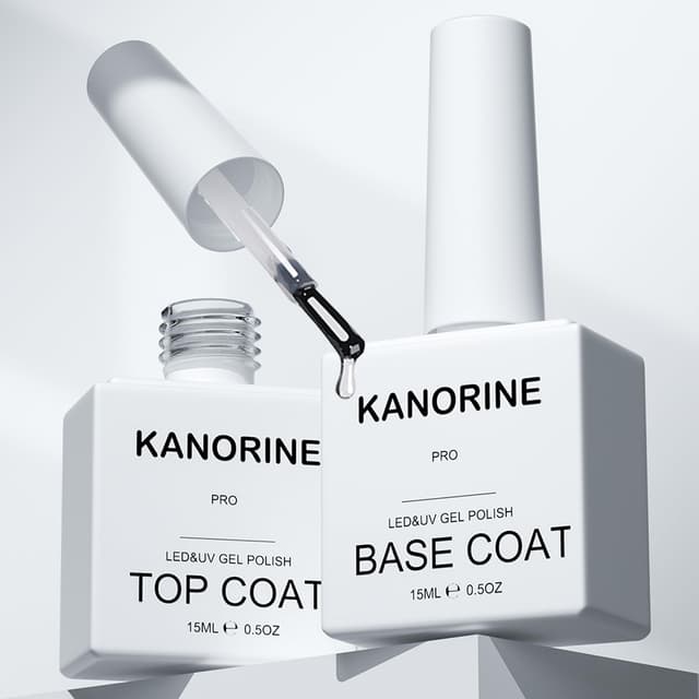 KANORINE Base Coat Top Coat UV LED Gel Nagellack Gellack Unterlack & Überlack Set Nägel Maniküre Kit 2×15ml Base&TopCoat15ml-A