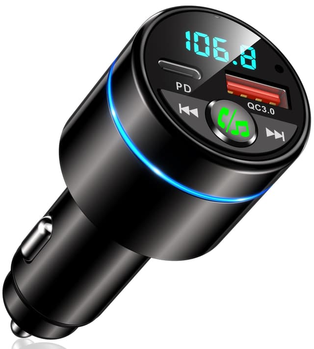 Mohard Bluetooth Adapter Auto, Ganzmetall FM Transmitter Auto Bluetooth mit PD 30W & QC3.0 18W Schnellladung, Freisprechanlage Bluetooth5.3, Rauschunterdrückung Mikrofon, 7 Farbige Licht