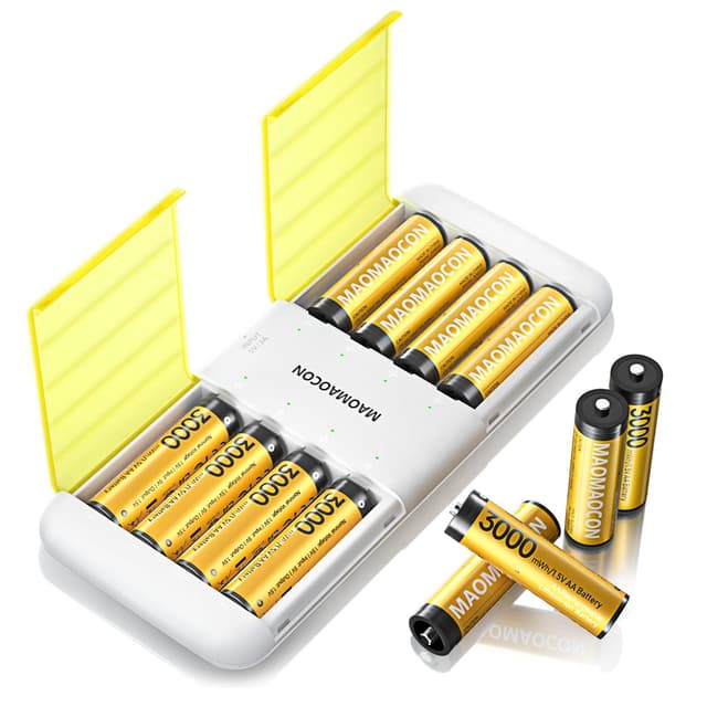 8 stück Lithium AA Akku mit Ladegerät, wiederaufladbare AA Batterien, 3000mWh hohe Kapazität Mignon AA Batterien, 1.5V Lithium AA Batterien und Akku Ladegerät mit Ladung-Aufbewahrung Funktion