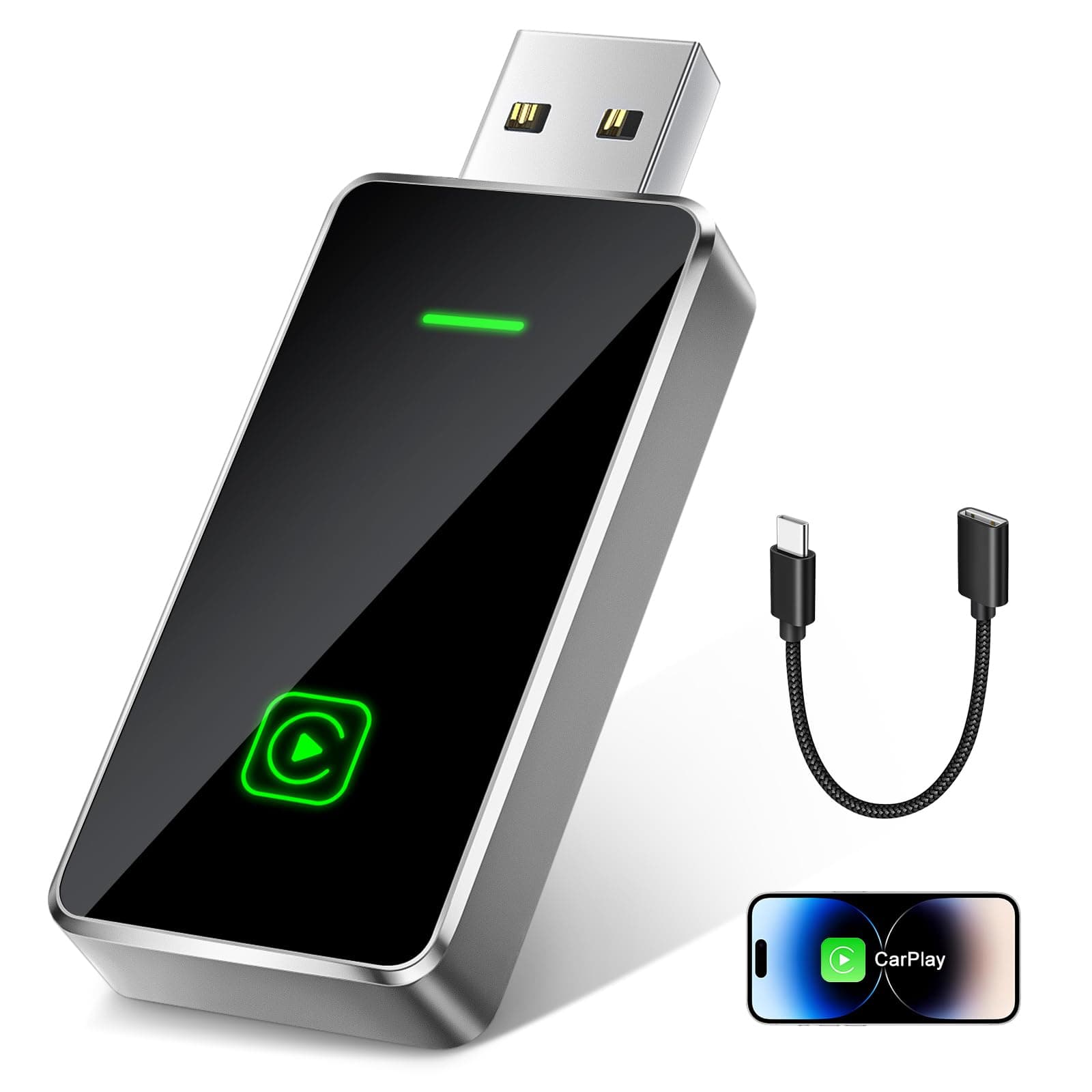 Wireless CarPlay Adapter Kompatibel mit iPhone, Konvertieren von Kabelgebunden zu Kabellos, CarPlay Dongle Plug & Play für Apple iOS 10+ und Auto ab 2019+, Intelligente Sprachsteuerung, Schwarz