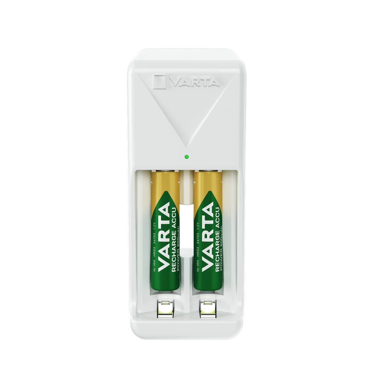 Varta Akku Ladegerät, inkl. 2X AAA 800mAh, Batterieladegerät für wiederaufladbare Batterien, lädt 2 AA/AAA gleichzeitig, Mini Charger, weiß Mini Charger inkl. 2x AAA AAA 800mAh