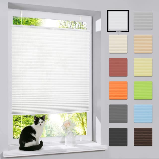 bobodeco Plissee ohne Bohren Klemmfix Faltrollo Jalousie Weiß 120x120cm (BxH), Plisseerollo Sichtschutz und Sonnenschutz Blickdicht Easyfix lichtdurchlässig Rollo für Tür & Fenster B120 x H120 cm Weiß