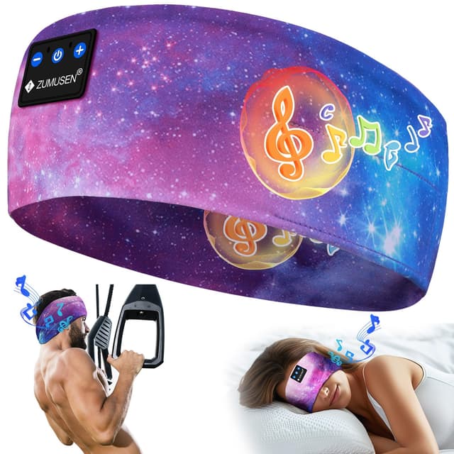 ZUMUSEN Schlafkopfhörer Stirnband Bluetooth 5.4, Super Weiche 15+ Stunden Wiedergabe Sleep Headphones Sportskopfhörer für Männer und Frauen,Stirnband Kopfhörer mit Mikrofonen für Training,Joggen,Yoga Sternenhimmel lila