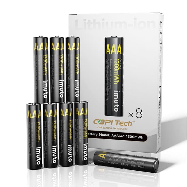 imuto Wiederaufladbare Lithium Akkus AAA 8-Pack, 1300mWh Hohe Kapazität 1.5V AAA Batterien 1300-IMU8AAA