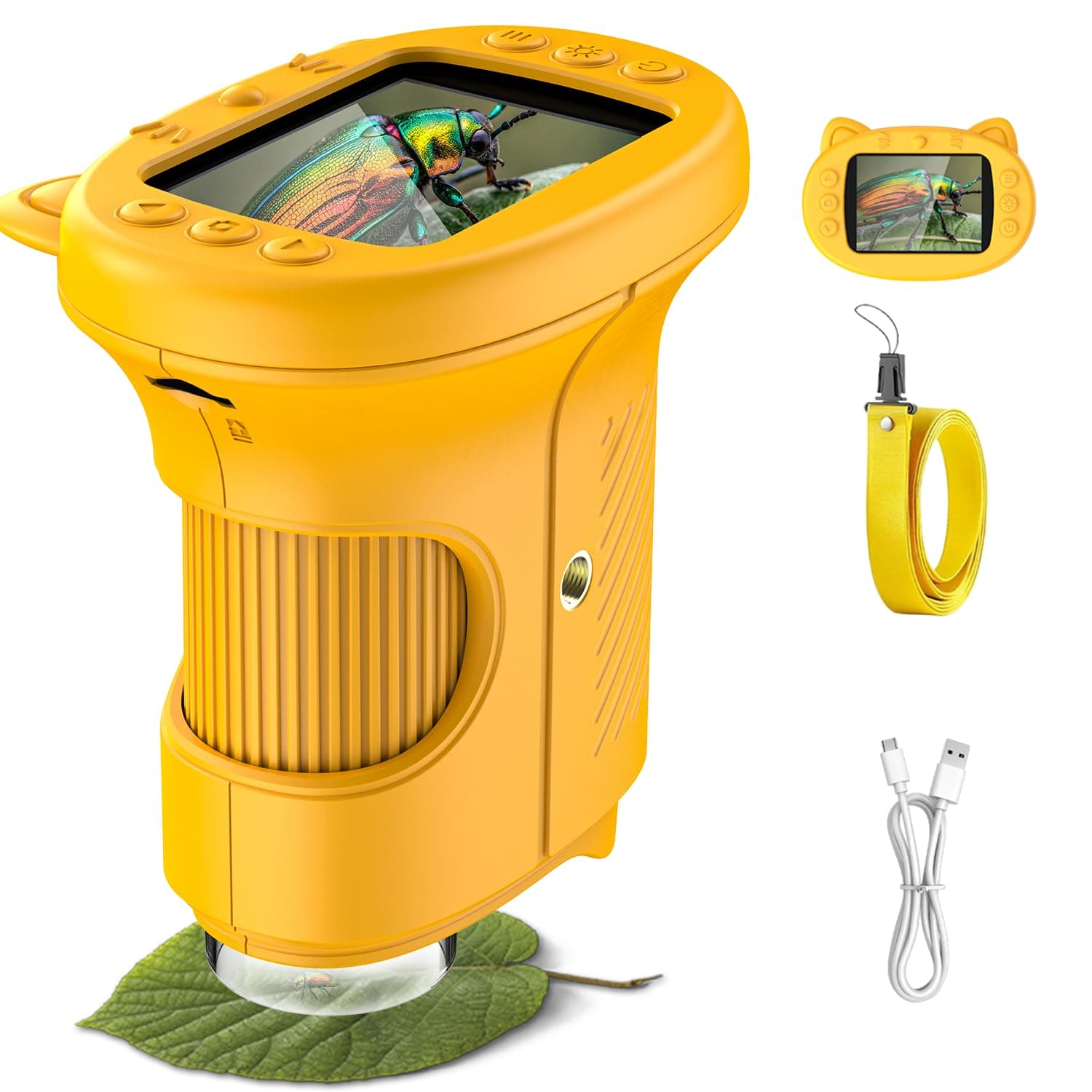 OAEBLLE Mikroskop für Kinder, 1000X 4K Tragbares Digitales Mikroskop mit 2,4″ IPS-Display & 8 LED, USB-aufladbar, Lernspielzeug & Entdecker-Lupe für Draußen & Schule, Geschenk für 3–12-Jährige Mädchen Orange