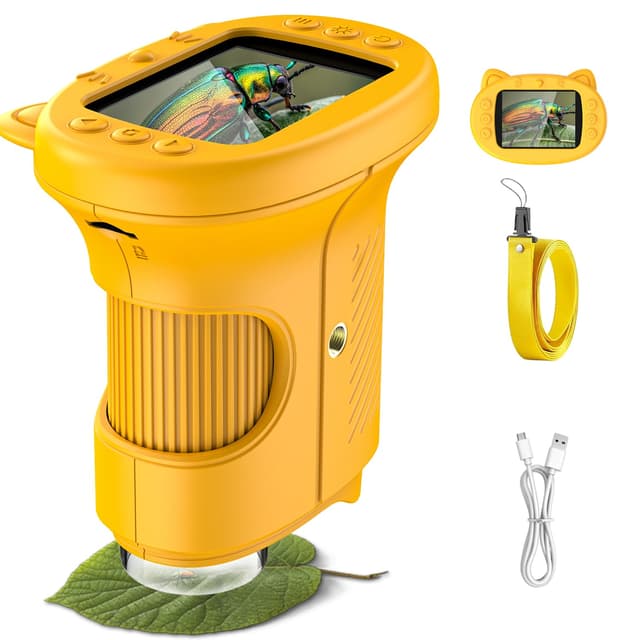 OAEBLLE Mikroskop für Kinder, 1000X 4K Tragbares Digitales Mikroskop mit 2,4″ IPS-Display & 8 LED, USB-aufladbar, Lernspielzeug & Entdecker-Lupe für Draußen & Schule, Geschenk für 3–12-Jährige Mädchen Orange