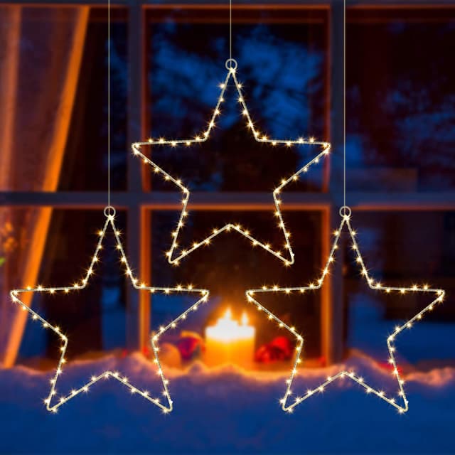 Litake LED Weihnachtsstern Beleuchtung, 6M 60 LED Jeder Stern Weihnachtslichter Stern Fensterdeko Weihnachtsdeko Batteriebetrieben Timer Warmweißen (3 Stk) Warmweiß 3 Stk