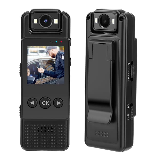 Polizeikamera mit Rückclip und 180° Weitwinkel, 64GB Bodycam Körperkamera Mini mit Aufnahme, Video und Fotofunktion, 1080P Taschenkamera mit 1,3-Zoll-Bildschirm und 180° Flip Objektiv, 1200 mAh Akku