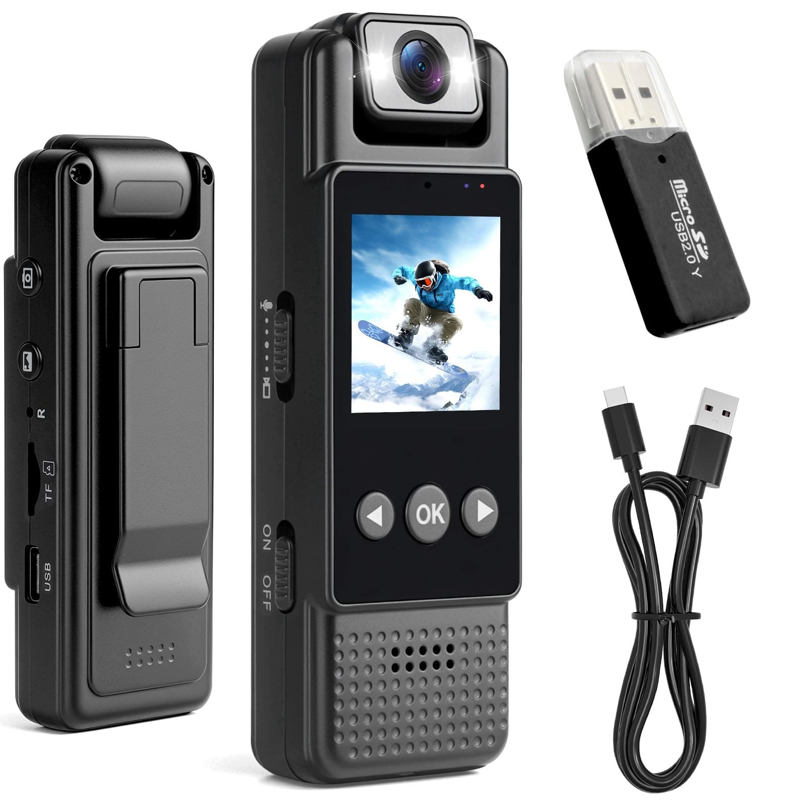 Tragbare Kleine Körperkamera 1080P – 180° Drehbare Mini Kamera mit HD-LCD-Bildschirm, Mini Überwachungskamera mit 6 Stunden Videoaufnahme, Bodycam Körperkamera für Meeting,Reiten,Haustierspaziergänge