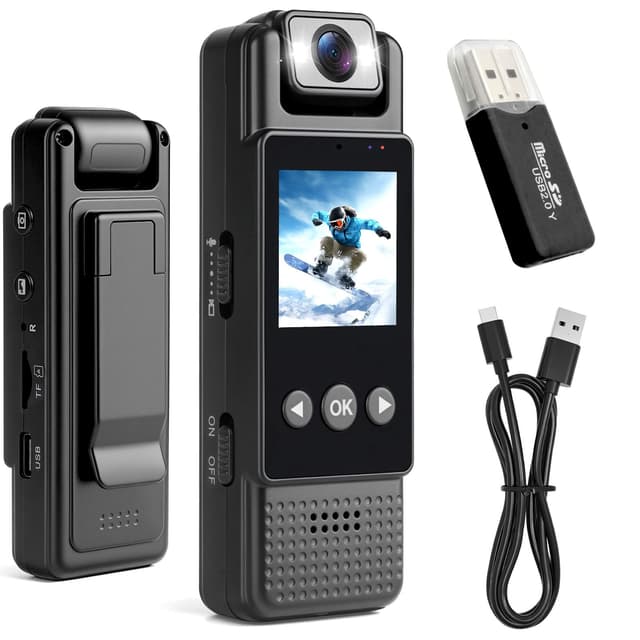 Tragbare Kleine Körperkamera 1080P – 180° Drehbare Mini Kamera mit HD-LCD-Bildschirm, Mini Überwachungskamera mit 6 Stunden Videoaufnahme, Bodycam Körperkamera für Meeting,Reiten,Haustierspaziergänge