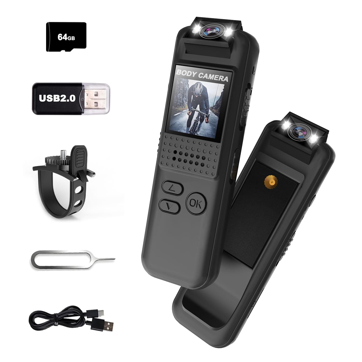 Bextgoo Bodycam, Mini Action Kamera Körperkamera mit 64GB Speicherkarte, Nachtsicht, 1080P HD Sportskamera mit Magnetclip & Fahrradhalterung, Bodycam Körperkamera Mini für Sport und Outdoor schwarz01